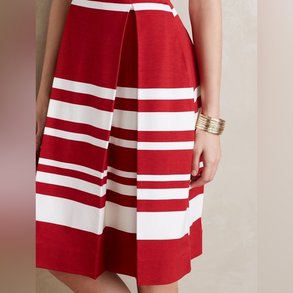 Anthropologie Dress Womens 4 Maeve Red Mita Strapeless Fit Flare Nautical Classy - Picture 12 of 13